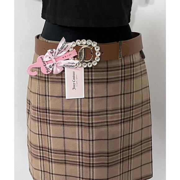 Juicy Couture Brown Belt With Gold JC Buckle S/M NWT Bling Y2K Style Rhinestones - Picture 1 of 11